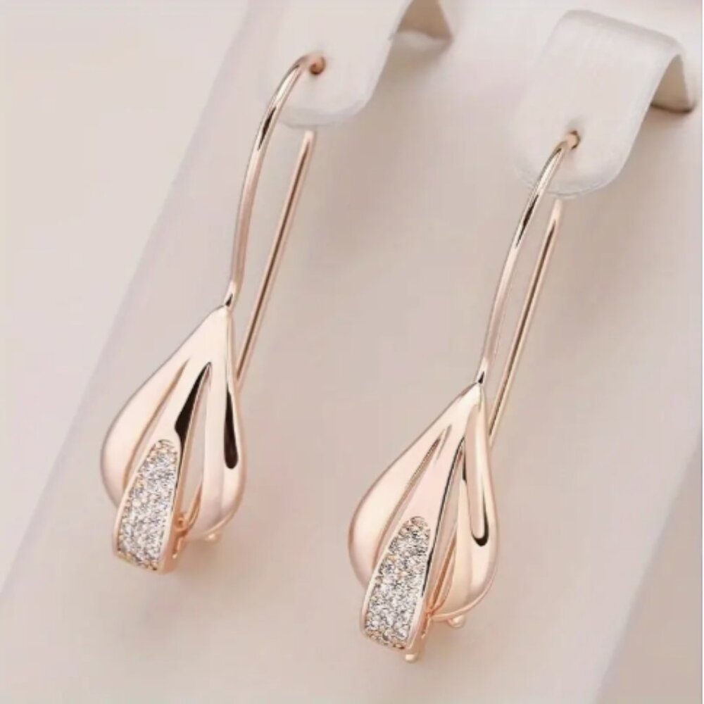 Long Bohemian Drop & Dangle Gold Earrings with CZ Stones